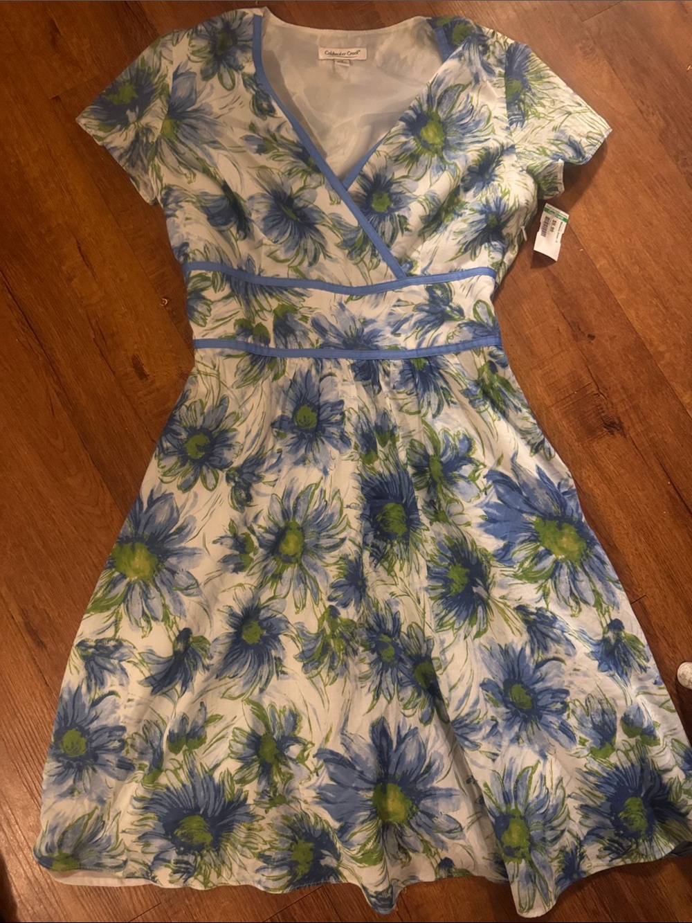 Coldwater Creek Blue & Green Floral Wrap Midi Dress